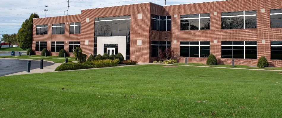 Commercial property in Niantic, CT, with neat, green lawn.