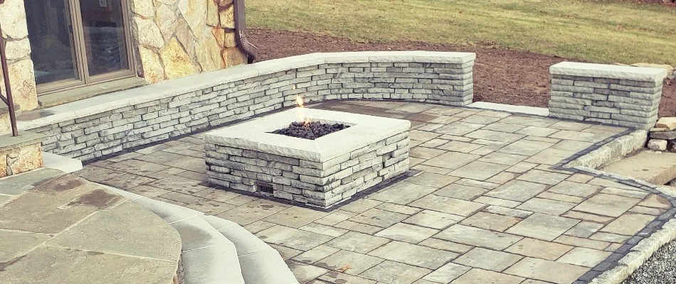 Paver patio and fire pit in Old Saybrook, CT.