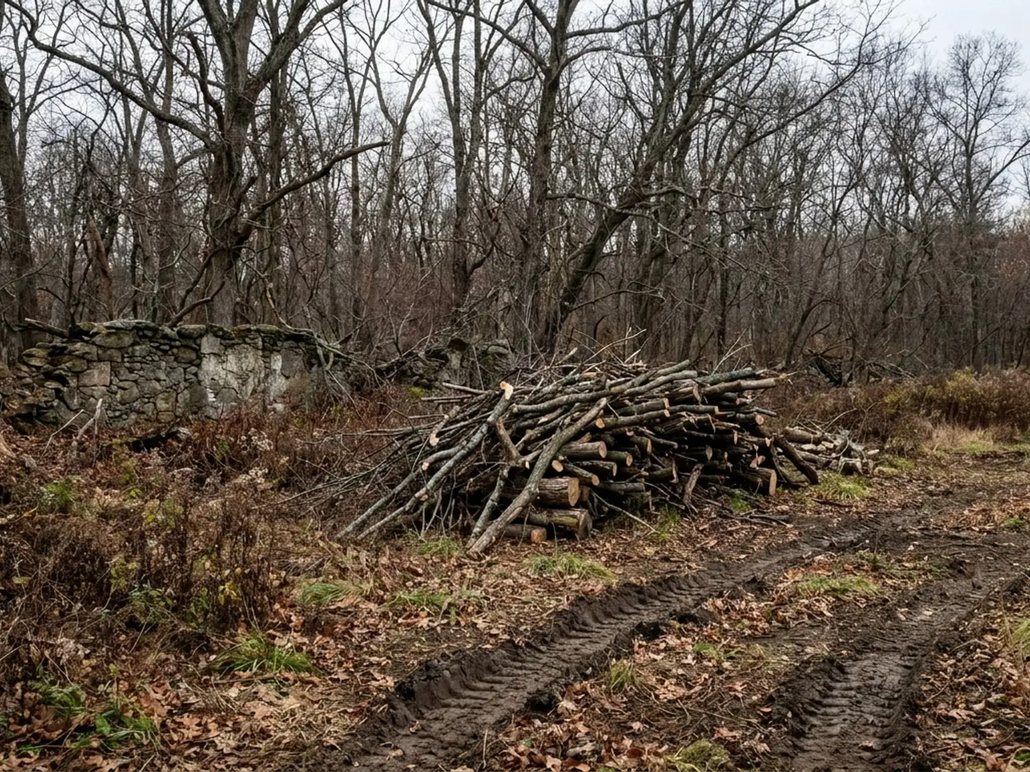Brush clearing in progress on the back of a wooded Ledyard CT lot