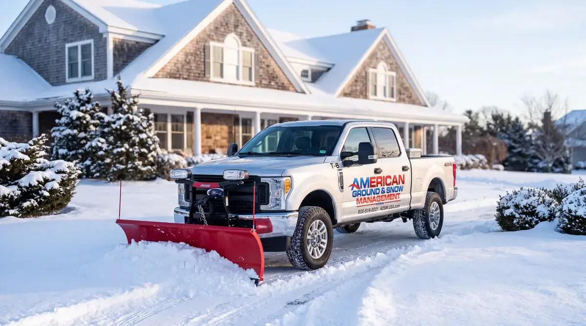 AGSM crew salting and checking a walkway for refreeze after a storm in Mystic, CT