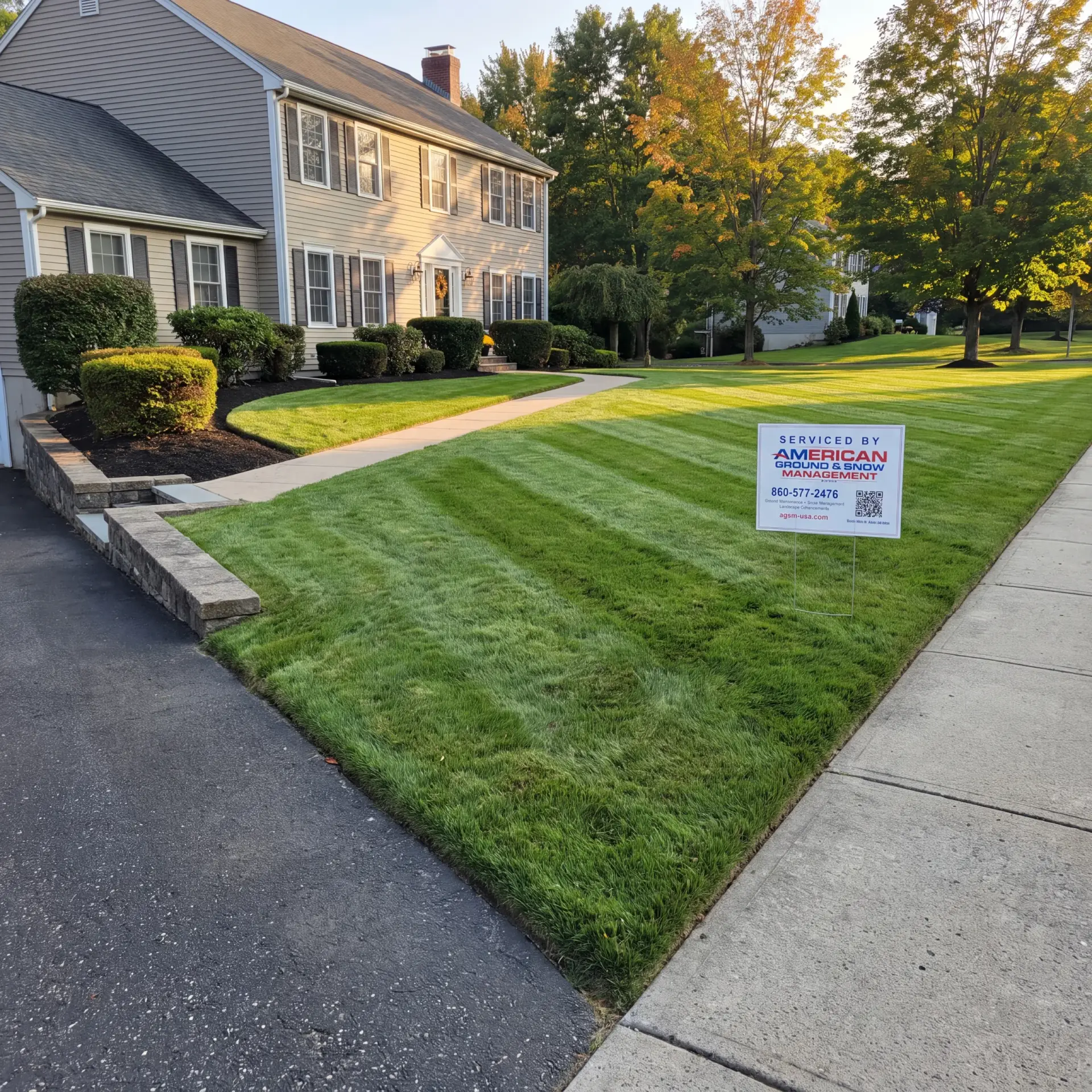 Freshly striped residential lawn in Groton, CT